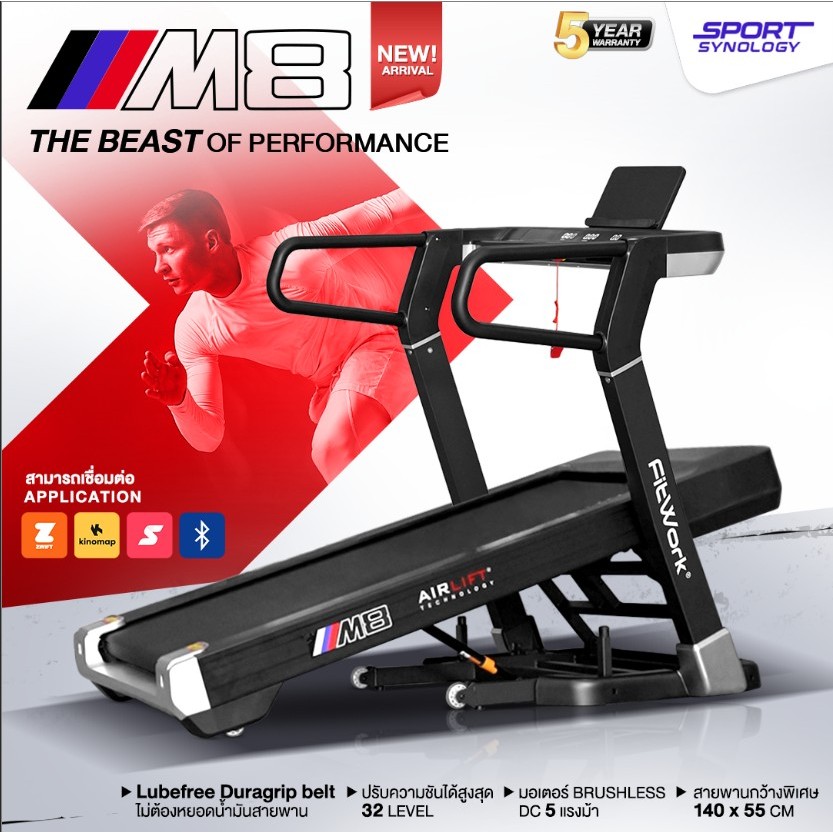 M8 ลู่วิ่งไฟฟ้า M8 – Brushless DC 5 HP สายพานกว้าง 55cm พร้อมพัดลมปรับได้ 3 ระดับ - Image 1